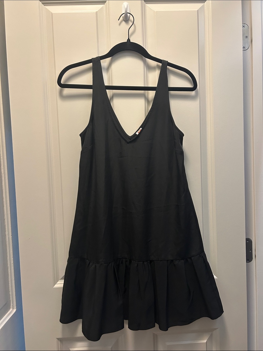 Black V-Neck Ruffle Hem Women's Dress